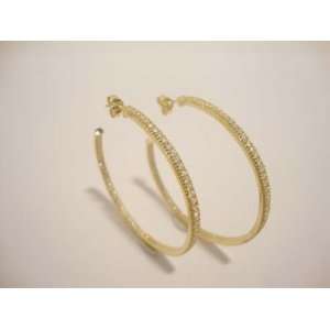  Hoop Style Round Earrings with CZs in Yellow Gold 