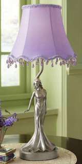 Silver Lady Table Lamp Light Purple Shade Home Decor Accent Resin NEW 