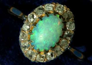 BEST EVER ANTIQUE VICTORIAN 18CT GOLD NATURAL OPAL & 0.60CT DIAMOND 