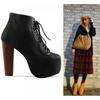 Black women Lace Up Platform Killer Boots High Heels Boots Shoes 