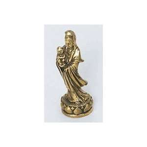 Quan Yin Holding Baby   3 Detailed Brass Statue   Made In India