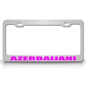 AZERBAIJANI Country Steel Auto License Plate Frame Tag Holder, Chrome 