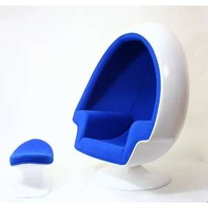  Blue Alpha Shell Egg Chair and Ottoman
