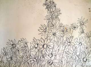 FLOWERS daisy fine line drawing botanical study ORIGINAL ART RAY L 