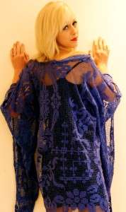 Vintage PURPLE Blue CROCHET LACE Divine Draped Vtg ANGEL GODDESS Dress 