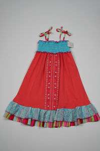 Twirls and Twigs Turquoise and Orange Summer Dress Sizes 6,6X, 7/8 