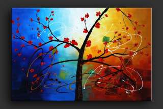   Abstract Tree Palette Knife Art Oil Painting Textured On Canvas  