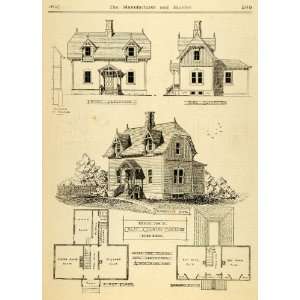  1873 Print Country Dwelling Architectural Design Floor Plans 