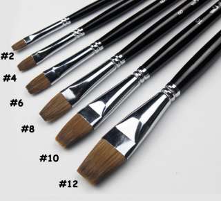 6PCS Set High Grade Flat Paint Brush Artist Aluminium Ferrules Weasel 