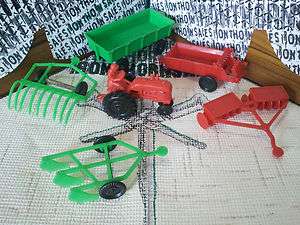   Arts Co Rolling Acres Farm Tractor & 5 Implements Toys Vintage 1950s