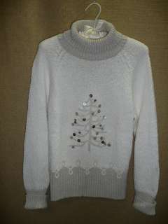   Deep Ivory cotton blend turtleneck Sweater w Christmas Tree misses XL