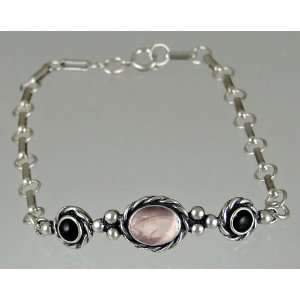  Sterling Silver Filigree Chain Bracelet with Genuine Rose 
