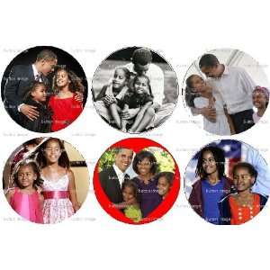 Set of 6 MALIA & SASHA Obama Pinback Buttons 1.25 Pins First Family 