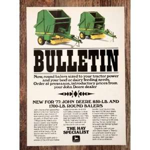  1977 Ad John Deere Round Balers Agriculture Farming Haying 