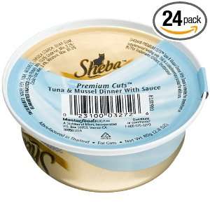Sheba Premium Cuts Tuna & Mussel Dinner with Sauce Food for Cats, 2.8 
