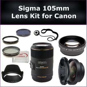   Sigma 105mm Lens, 0.45X Wide Angle Lens, 2X Telephoto Lens, Lens Cap