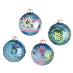  Pack of 8 Dazzling Blue Snowflake Design Glass Ball 