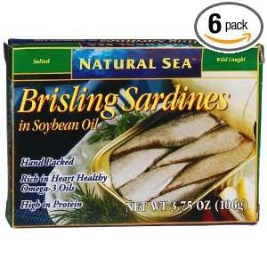 Natural Sea Brisling Sardines in non GMO Soybean Oil, 3.75 Ounce Tins 