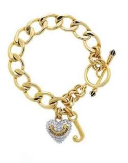 Auth Juicy Couture Silver / Gold Pave Heart Starter Bracelet  