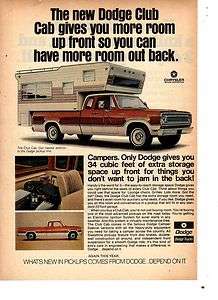 1972 DODGE TRUCK CLUB CAB PICKUP CAMPERS PRINT AD  