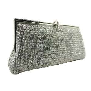 Silver Sophisticated Clutch Evening Purse with Encrusted with Silver 