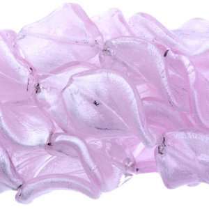 Beads   Silver Foil Glass   Pink  Twisted Oval Plain   28mm Height 