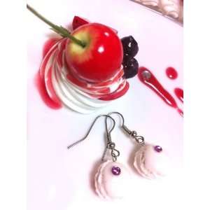 White macaron earrings with purple stone/adorable fake dessert and 