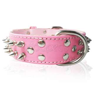   21 Pink Spiked Spikes Genuine Real Leather Dog Collar D Ring Large L