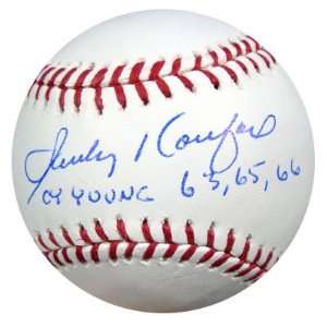  Sandy Koufax Autographed MLB Baseball Cy Young 63, 65, 66 