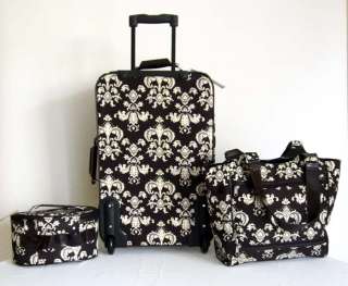 Carry On 3pc Travel Set Bag Rolling Wheel Luggage Beauty Case Purse 