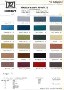 1971 OLDSMOBILE PAINT COLOR SAMPLE CHIPS CARD COLORS  
