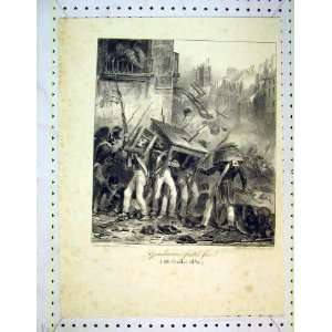   1830 French Print War Soldier Battle Table Chair Gun