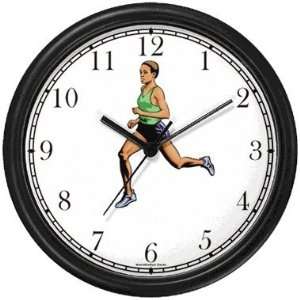 Woman Runner Track & Field Wall Clock by WatchBuddy Timepieces (Black 