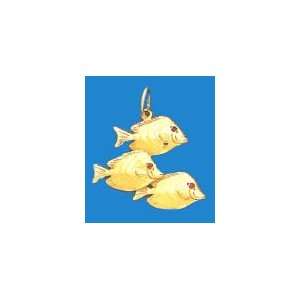   14K Gold 17MM Tang Fleet Fish Nautical Pendant