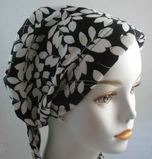 Black White Floral Cotton Cancer Hat Chemo Hairloss Head Scarf Turban 