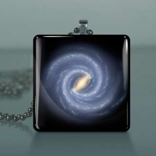 Milky Way Large Glass Tile Necklace Pendant B61  