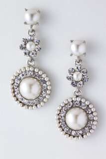 Silver Vintage Pearl Dangle EARRINGS Crystal Clear Rhinestones Round 