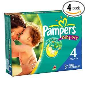 Pampers Baby DryDiapers, Jumbo Pack, Size 4, 31 Count (Pack of 4)