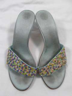 IMPO Baby Blue Satin Beaded Heels Sandals Shoes Sz 7.5  
