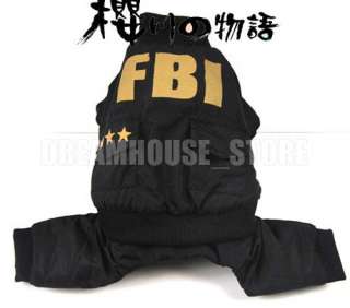 FBI BLACK Dog Coat Jacket Jumpsuit Clothes Apparel XS S M L XL  