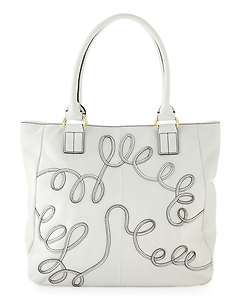 Badgley Mischka Topstitched Leather Tote, White  