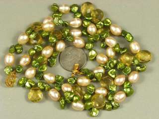 Necklace 2S Green Keishi Pearls and Crystal Facet Drops  
