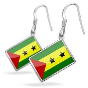 Earrings Sao Tome and Principe Flag with French Sterling 