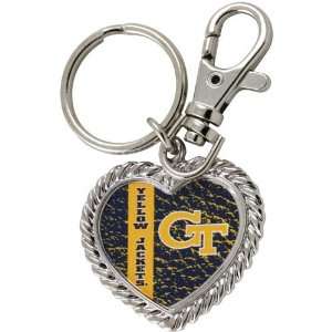  Georgia Tech Yellow Jackets Silvertone Heart Keychain 