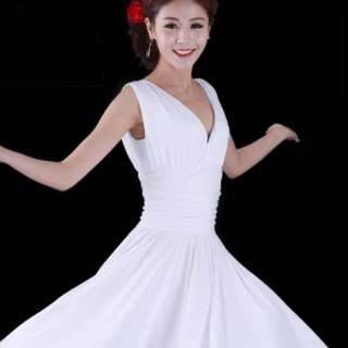   Party Evening Dress Pure White V Neck Latin Waltz Ballroom Dance Dress
