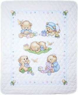Tobin Stamped Cross Stitch kit 36 x 43 Crib Quilt ~ BABY BEARS Sale 