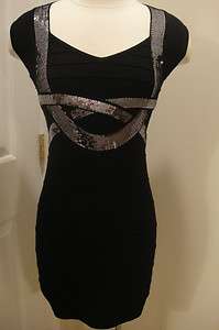   COUTURE Sequin Sparkle Holiday Black Bandage Designer Bandage Dress S
