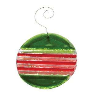  Fenton Art Glass Christmas Ornament Green W/ Stripes 