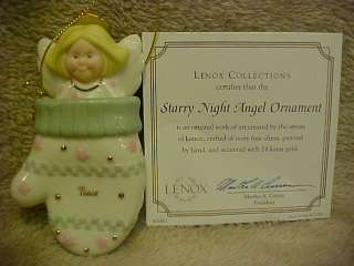 LENOX STARRY NIGHT ANGEL IN A MITTEN ORNAMENT 2 PIECE SET NEW IN THE 
