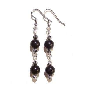 The Black Cat Jewellery Store Black Obsidian & Tibetan Silver Earrings